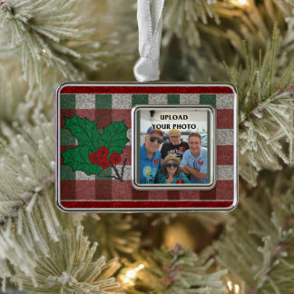 1940s Xmas Gingham - Your Photo - Personalised Silver Plated Framed Ornament