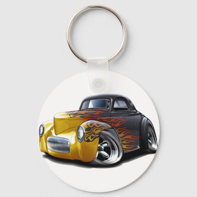 1941 Willys Black-Flames Car Key Ring (Front)
