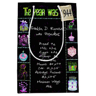 1944 Birth Year Trivia on Black  Medium Gift Bag