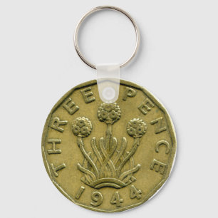 1944 British three pence keychain