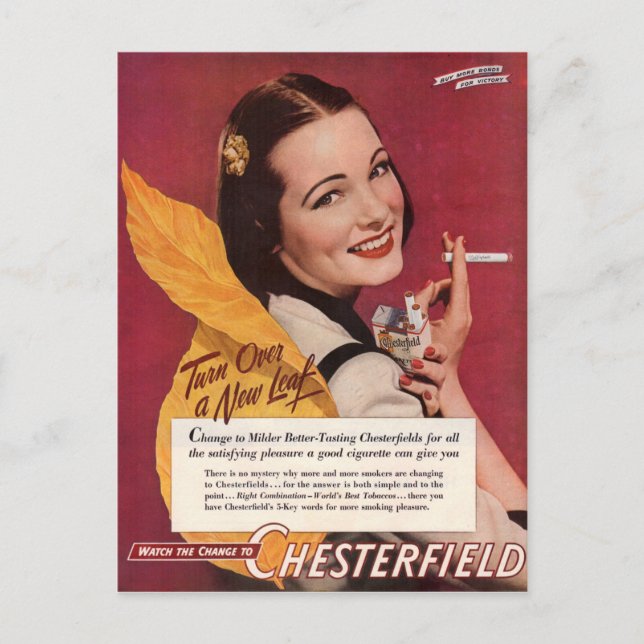 1944 Chesterfield cigarettes ad with pretty lady Postcard (Front)