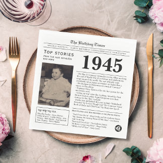 1945 Newspaper Birthday Trivia  Napkin