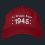 1945 or Any Year 70th Birthday A02 RED and WHITE Embroidered Hat<br><div class="desc">1945 or Any Year 70th Birthday A02 RED and WHITE Born in 1945 or Any Year 70th Birthday A01 RED Hat WHITE Embroidery with STARS - All Original Parts Fun birthday hat that you can personalise with a sentiment, name, and year. All text is totally customisable, so also suitable for...</div>