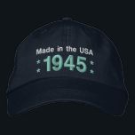 1945 or Any Year 70th Birthday A6 BLACK and TEAL Embroidered Hat<br><div class="desc">1945 or Any Year 70th Birthday A6 BLACK and TEAL Born in 1945 or Any Year 70th Birthday A04 GRAY Hat WHITE Embroidery with STARS - Quality Workmanship Fun birthday hat that you can personalise with a sentiment, name, and year. All text is totally customisable, so also suitable for a...</div>