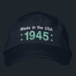 1945 or Any Year 70th Birthday A6 BLACK and TEAL Embroidered Hat<br><div class="desc">1945 or Any Year 70th Birthday A6 BLACK and TEAL Born in 1945 or Any Year 70th Birthday A04 GRAY Hat WHITE Embroidery with STARS - Quality Workmanship Fun birthday hat that you can personalise with a sentiment, name, and year. All text is totally customisable, so also suitable for a...</div>