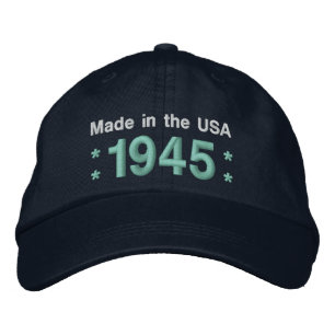 1945 or Any Year 70th Birthday A6 BLACK and TEAL Embroidered Hat
