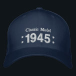 1945 or Any Year 70th Birthday A6P NAVY BLUE Embroidered Hat<br><div class="desc">1945 or Any Year 70th Birthday A6P NAVY BLUE and WHITE Embroidery with STARS - Classic Model. Fun birthday hat that you can personalise with a sentiment, name, and year. All text is totally customisable, so also suitable for a 71st 72nd 73rd 74th 75th 76th 77th 78th 79th birthday, or...</div>