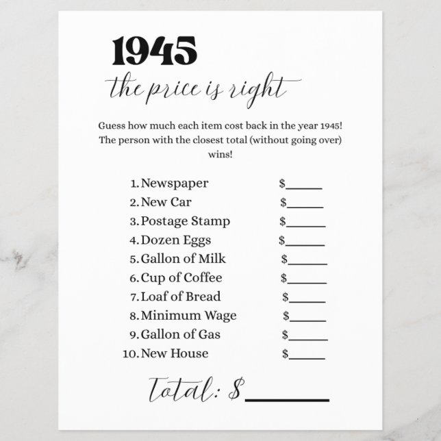 1945 Price is Right Game Flyer (Front)