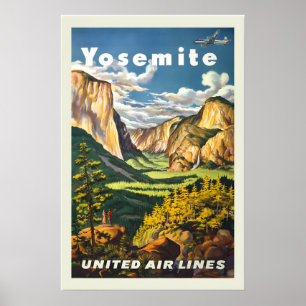 1945 United Airlines Yosemite National Park Travel Poster