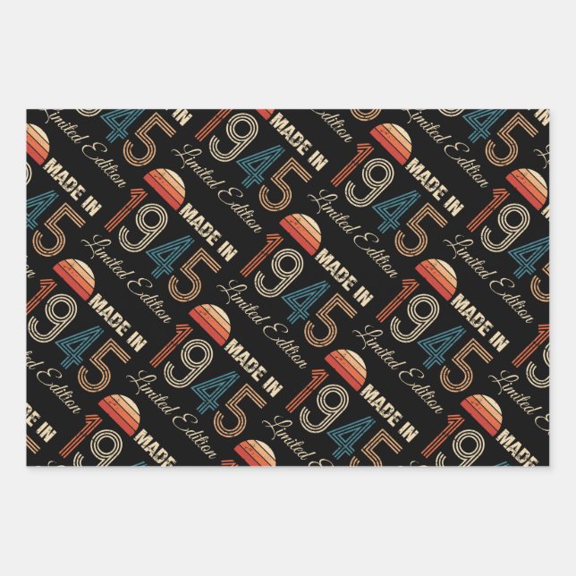 1945 Vintage 80th Birthday Wrapping Paper Sheet (Front)