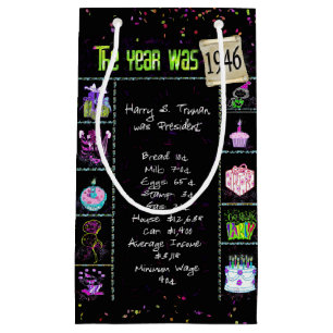 1946 Birth Year Trivia on Black Small Gift Bag