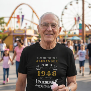 1946 Birthday Personalised Legendary Black T-Shirt