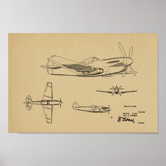1946 WW2 Aeroplane Patent Art Drawing Print (Front)