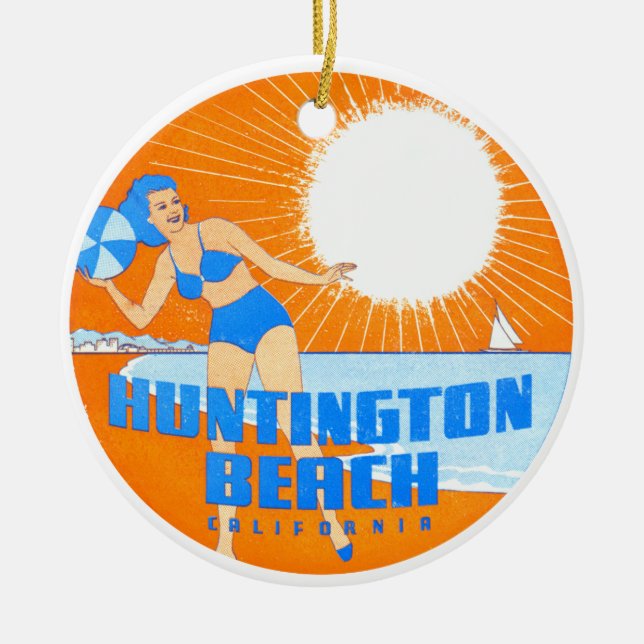 1947 Huntington Beach California Ceramic Tree Decoration (Front)