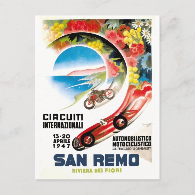 1947 San Remo Grand Prix Race Poster Postcard (Front)