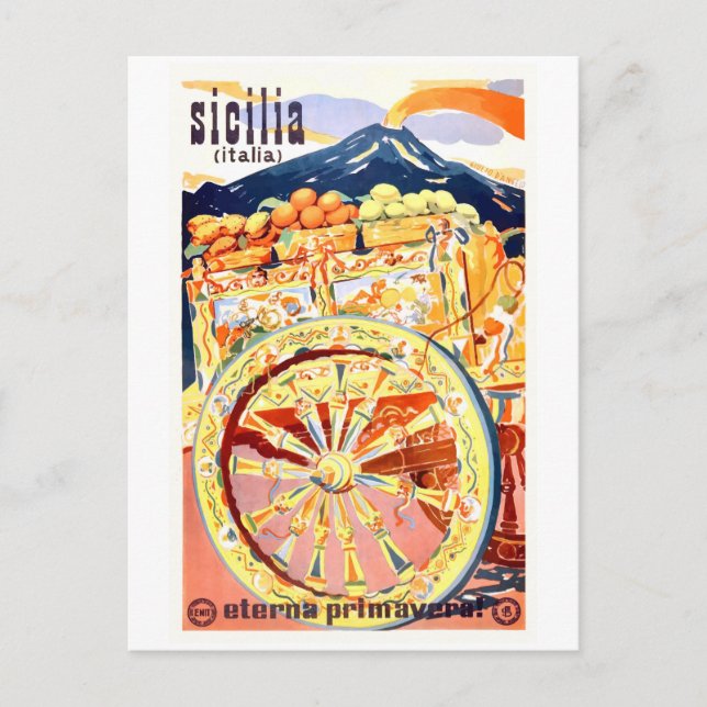 1947 Sicily Italy Travel Poster Eternal Spring Postcard (Front)