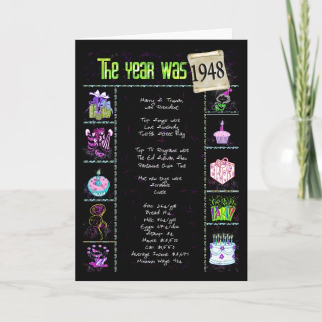 1948 birthday year fun facts card (Front)