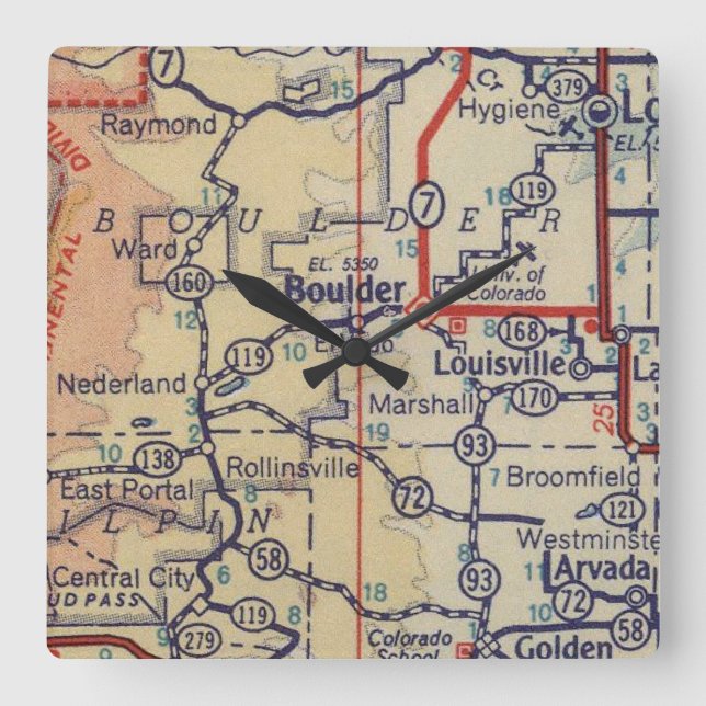 1948 Boulder Vintage Map Square Wall Clock (Front)