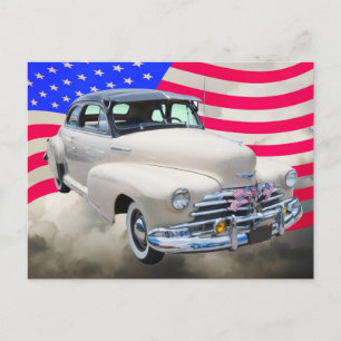 1948 Chevrolet Fleetmaster And American Flag Postcard