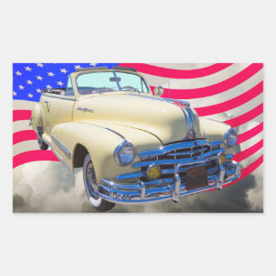 1948 Pontiac Silver Streak And United States Flag Rectangular Sticker