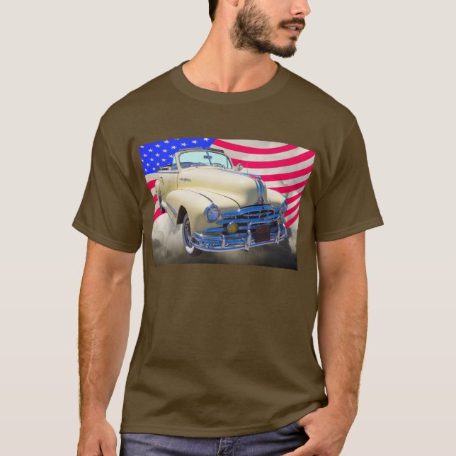 1948 Pontiac Silver Streak And United States Flag T-Shirt (Front)