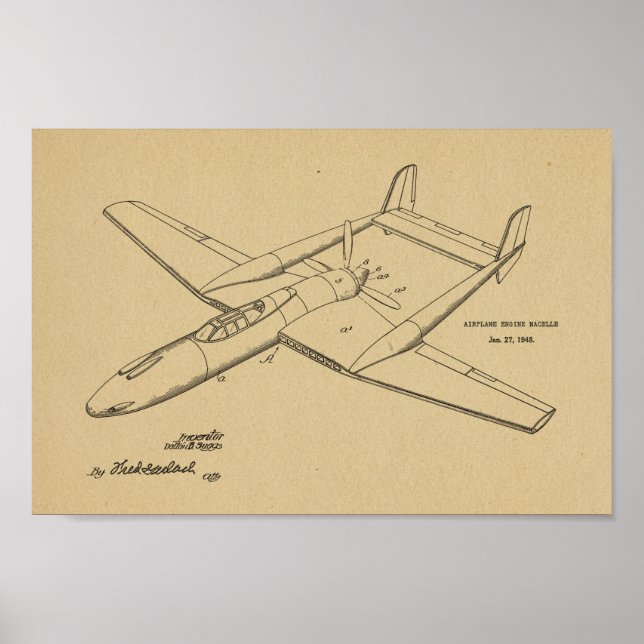 1948 Pusher Aeroplane Patent Art Drawing Print (Front)