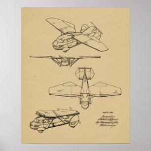 1949 Flying Car Aeroplane Patent Art Drawing Print
