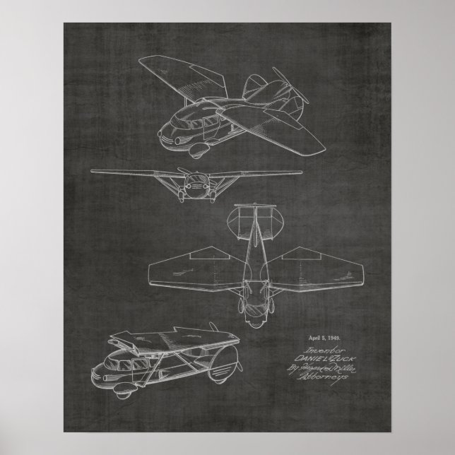 1949 Flying Car Aeroplane Patent Art Drawing Print (Front)