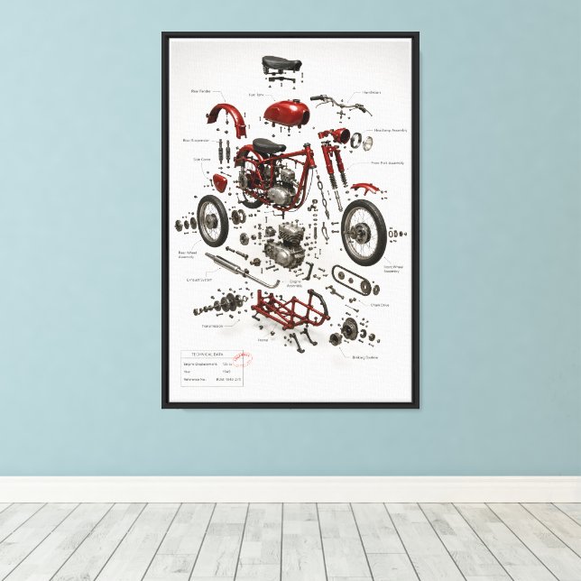 1949 Vintage Motorcycle Technical Exploded Print (Insitu(Wood Floor))