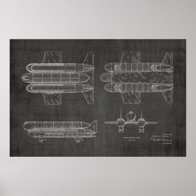 1950 Airship Aeroplane Patent Art Drawing Print (Front)