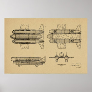 1950 Airship Aeroplane Patent Art Drawing Print