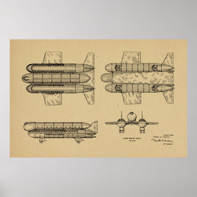 1950 Airship Aeroplane Patent Art Drawing Print (Front)