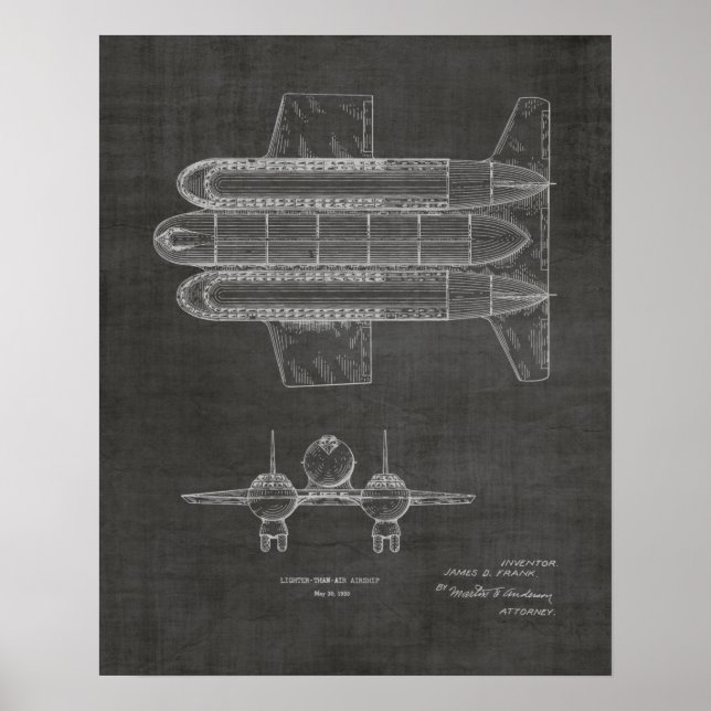 1950 Airship Aeroplane Patent Art Drawing Print (Front)