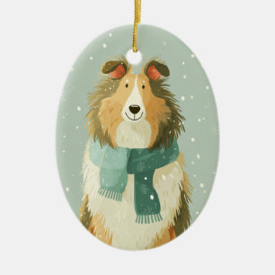 1950 Christmas Collie Ceramic Tree Decoration
