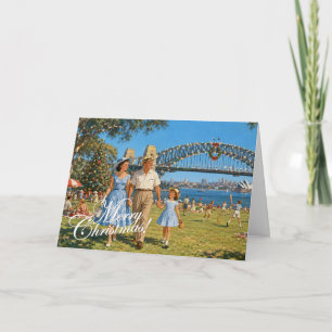 1950 Christmas family outing Sydney park Holiday Card