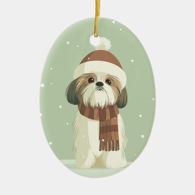 1950 Christmas Shih Tzu Ceramic Tree Decoration (Front)