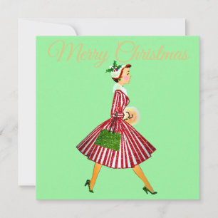 1950 Christmas Vintage Lady  Card