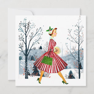 1950 Christmas Vintage Lady Holiday Card