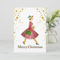 1950 Christmas Vintage Lady Merry Christmas