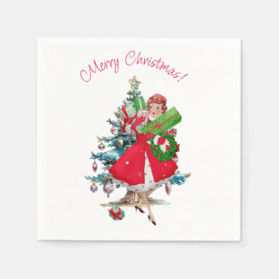 1950 Christmas Vintage Lady  Napkin