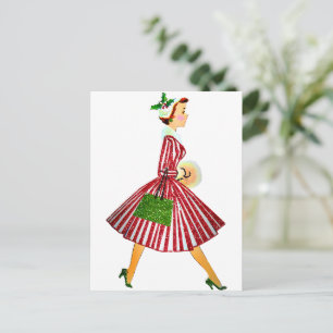 1950 Christmas Vintage Lady   Postcard