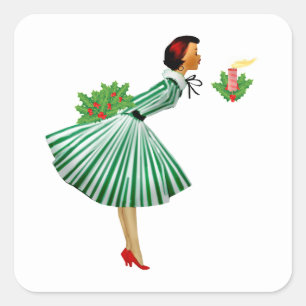 1950 Christmas Vintage Lady Square Sticker