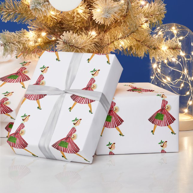 1950 Christmas Vintage Lady Wrapping Paper (Holidays)