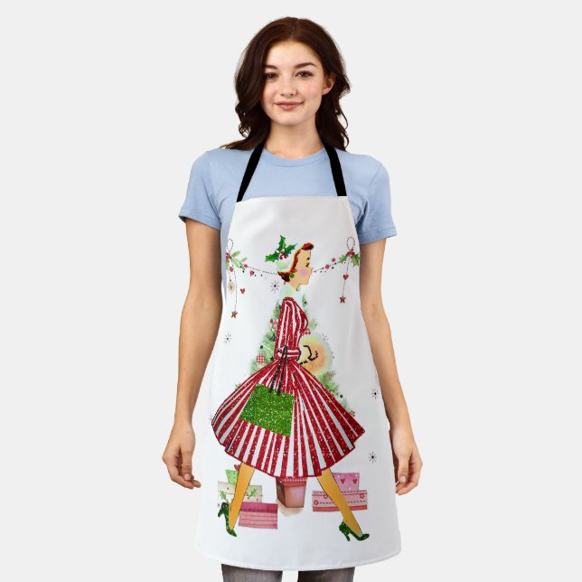1950 Christmas Woman with Christmas Tree Apron (Worn)