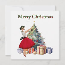 1950 Christmas Woman with Christmas Tree