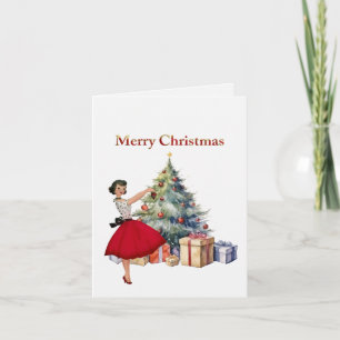 1950 Christmas Woman with Christmas Tree Card