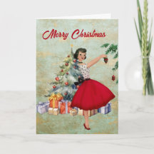 1950 Christmas Woman with Christmas Tree