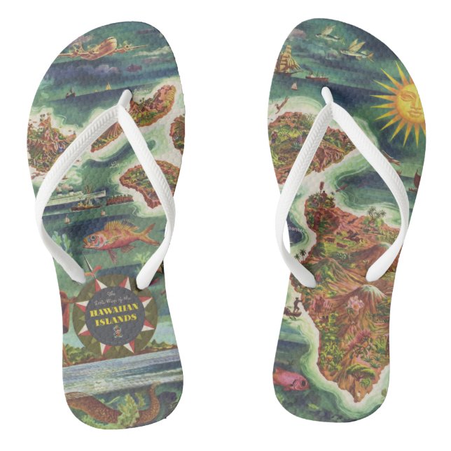 1950 Dole Map of Hawaii Joseph Feher Oil Paint Jandals (Footbed)