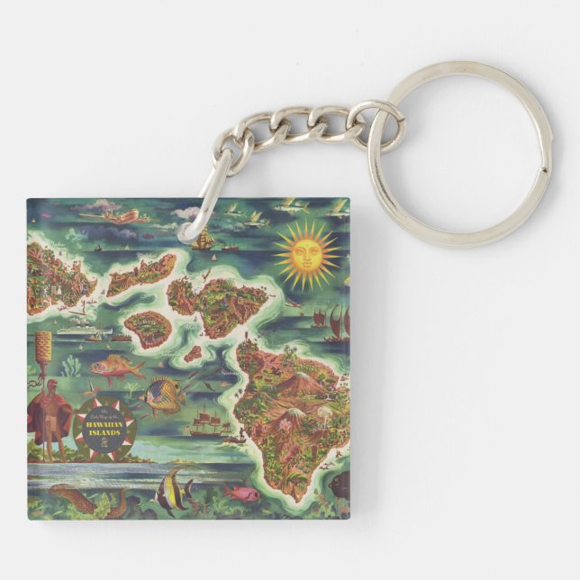 1950 Dole Map of Hawaii Joseph Feher Oil Paint Key Ring (Back)