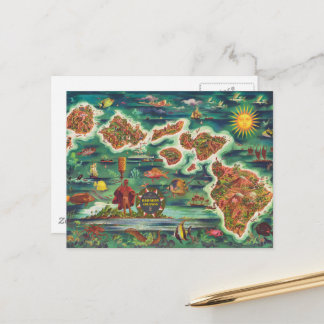 1950 Dole Map of Hawaii Joseph Feher Oil Paint Postcard